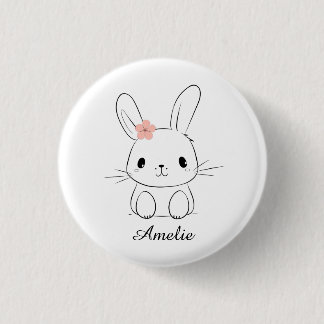 Badge Rond 2,50 Cm Bleu mignon et fleur rose