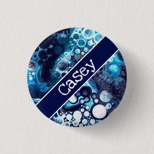 Badge Rond 2,50 Cm Bleu personnalisé et Marbre blanc Fluid Art