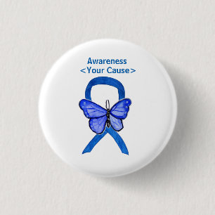Badge Rond 2,50 Cm Bleu Sensibilisation Ruban Art Customisé Pins de m