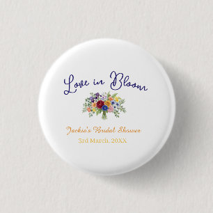 Badge Rond 2,50 Cm blue boho amour en fleurs nom de la baby shower ré