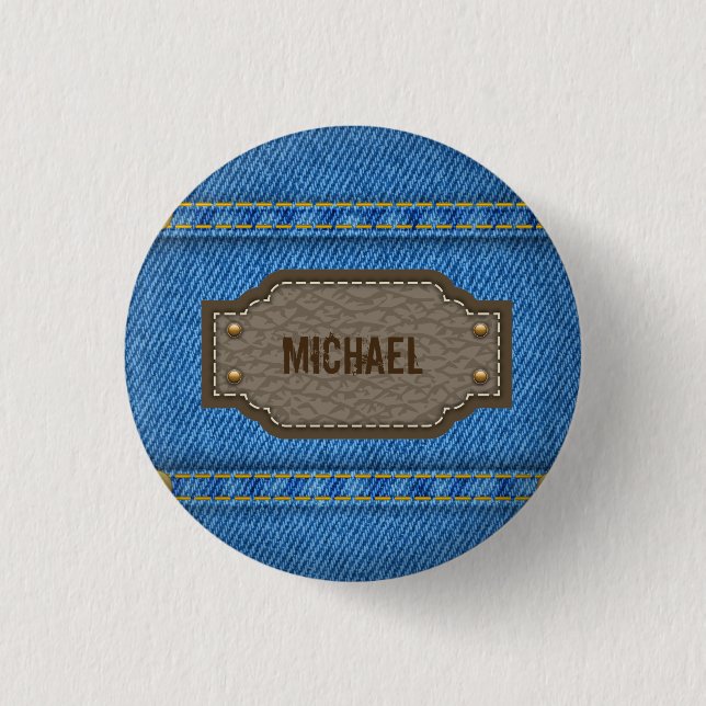 Badge Rond 2,50 Cm Blue denim jeans with leather name (Devant)