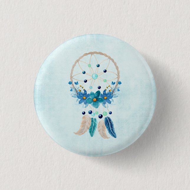 Badge Rond 2,50 Cm Blue Dreamcatcher Design Boho élégant (Devant)