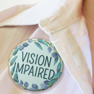 Badge Rond 2,50 Cm Boho Bleu Botanique Feuilles Vision déficiente