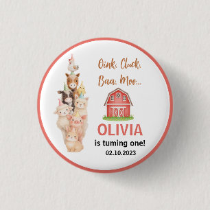 Badge Rond 2,50 Cm Boho Ferme Animal 1er Anniversaire Douce Ferme R