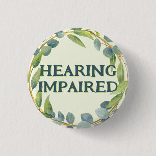 Badge Rond 2,50 Cm Boho Feuilles Vertes Malentendant