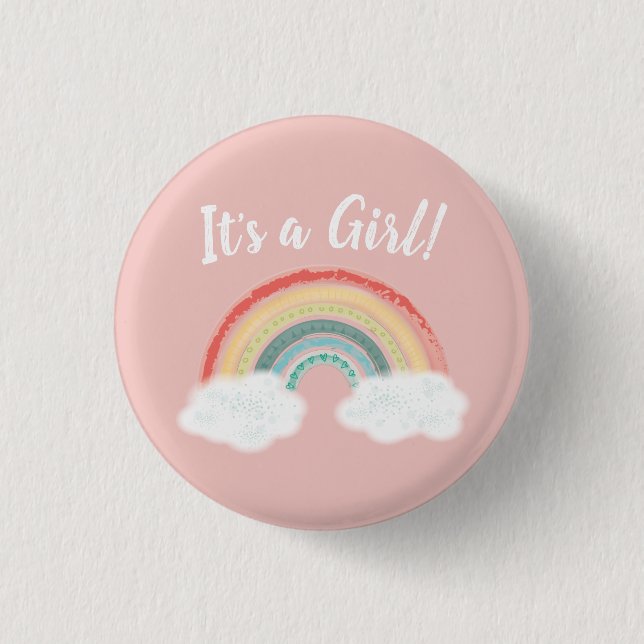 Badge Rond 2,50 Cm Boho Rainbow Baby shower rose (Devant)