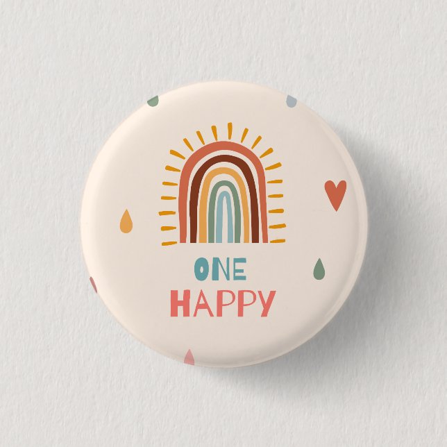Badge Rond 2,50 Cm Boho Un premier anniversaire arc-en-ciel (Devant)