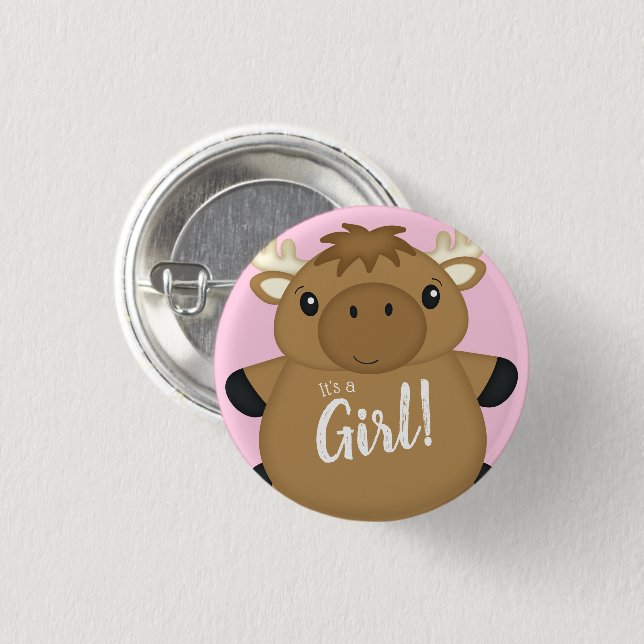 Badge Rond 2,50 Cm Bois du Baby shower de l'orignal (Devant & derrière)