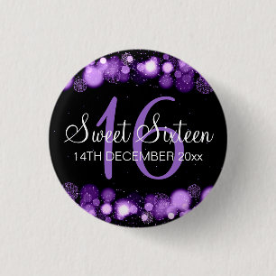 Badge Rond 2,50 Cm Bonbon à hiver 16 lumières pourpres de Bokeh de