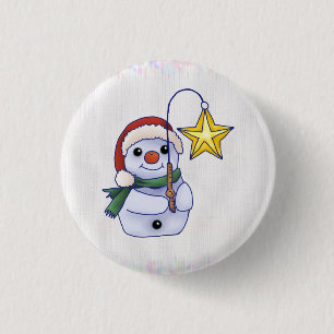 Badge Rond 2,50 Cm Bonhomme de neige avec étoile
