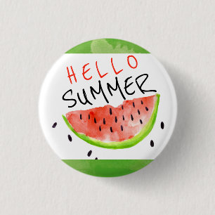 Badge Rond 2,50 Cm Bonjour Eau Aquarelle Eté Pastèque Vert Blanc