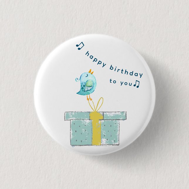 Badge Rond 2,50 Cm Bonne Chanson d'anniversaire (Simple Little Bird 2 (Devant)