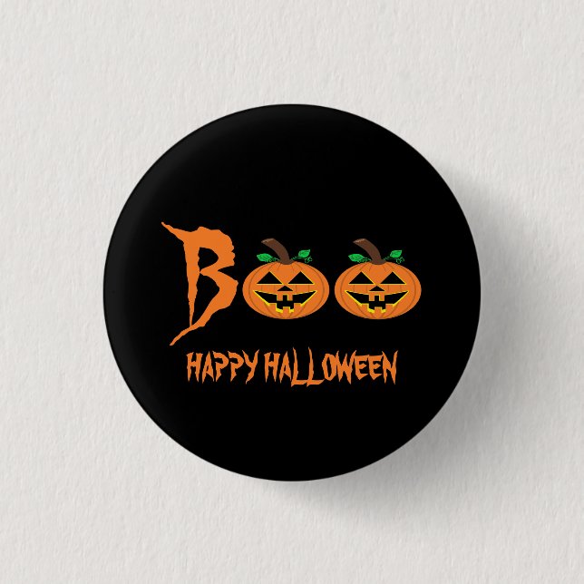 Badge Rond 2,50 Cm BOO ! Bouton Citrouille d'Halloween (Devant)
