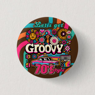 Badge Rond 2,50 Cm Boogie d'anniversaire Retro Disco sur mesure 70's