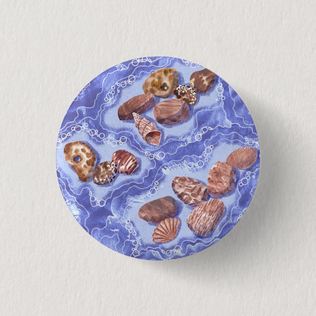 Badge Rond 2,50 Cm Bord de mer, vagues, galets (Devant)