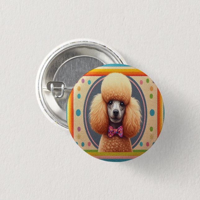 Badge Rond 2,50 Cm Bordure colorée du chien de caniche réaliste et él (Devant & derrière)