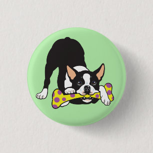 Badge Rond 2,50 Cm Boston Terrier. Bonne chance