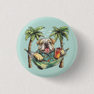 Badge Rond 2,50 Cm Bouledogue Anglais en Haut Hawaïen