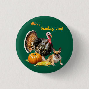 Badge Rond 2,50 Cm Bouledogue français Thanksgiving French Bulldog