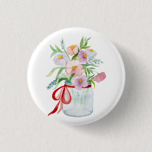Badge Rond 2,50 Cm Bouquet d'aquarelle de fleurs dans un vase avec un