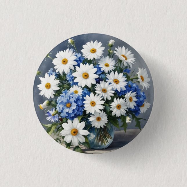 Badge Rond 2,50 Cm Bouquet de fleurs Élégantes marguerites Aquarelle (Devant)