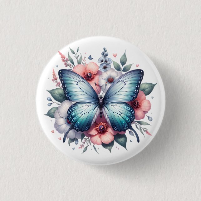 Badge Rond 2,50 Cm Bouquet de fleurs papillon vibrant Art-96283 (Devant)
