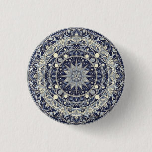 Badge Rond 2,50 Cm Boussole céleste Mandala Art à motif étoile