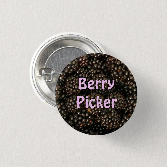 Badge Rond 2,50 Cm Bouton Blackberries "Berry Picker" (Devant & derrière)