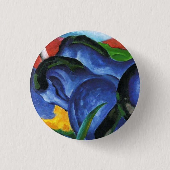 Badge Rond 2,50 Cm Bouton bleu de chevaux de Franz Marc (Devant)