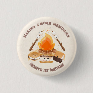Badge Rond 2,50 Cm Bouton Bonfire 1er Anniversaire de Cute S'more