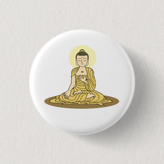 Badge Rond 2,50 Cm Bouton Bouddha Sérénité dorée (Devant)