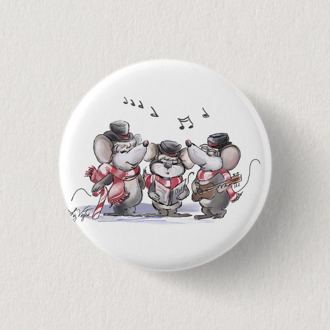 Badge Rond 2,50 Cm Bouton Caroling avec Mic, Mac et Moe (Devant)