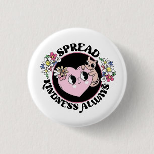 Badge Rond 2,50 Cm Bouton Chat Adorable & Fleurs – Répandre la Gentil