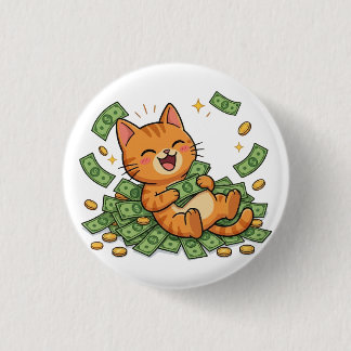 Badge Rond 2,50 Cm Bouton Chat Argent Heureux