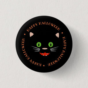 Badge Rond 2,50 Cm Bouton Chat Noir Joyeux Halloween
