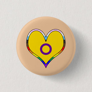 Badge Rond 2,50 Cm Bouton Coeur Pride Intersex