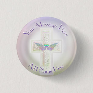 Badge Rond 2,50 Cm Bouton commémoratif avec croix et coeur