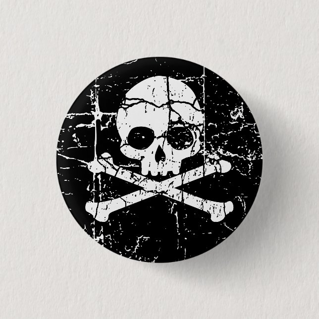 Badge Rond 2,50 Cm Bouton Cracked Skull and Crossbones (Devant)