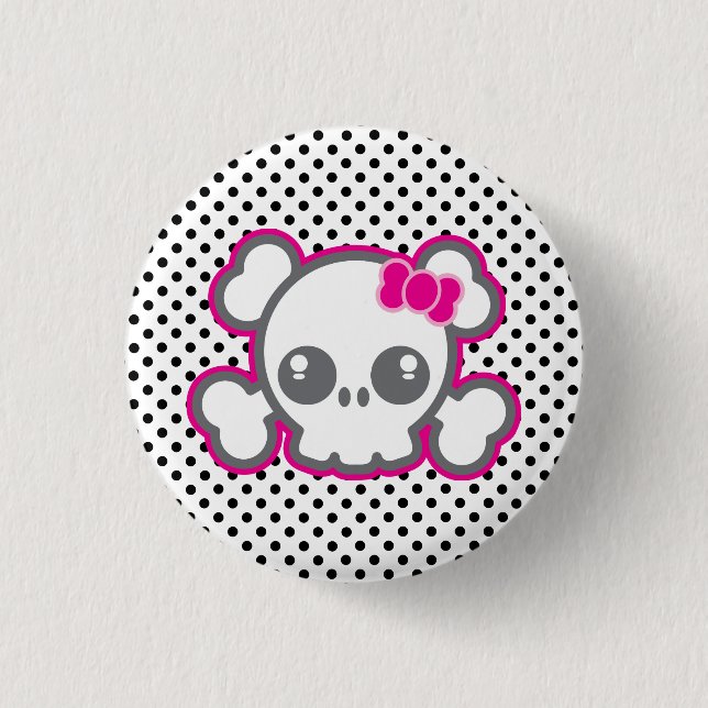 Badge Rond 2,50 Cm Bouton crâne rose Kawaii Ribbon (Devant)