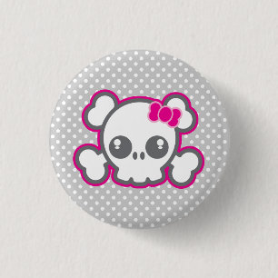 Badge Rond 2,50 Cm Bouton crâne rose Kawaii Ribbon