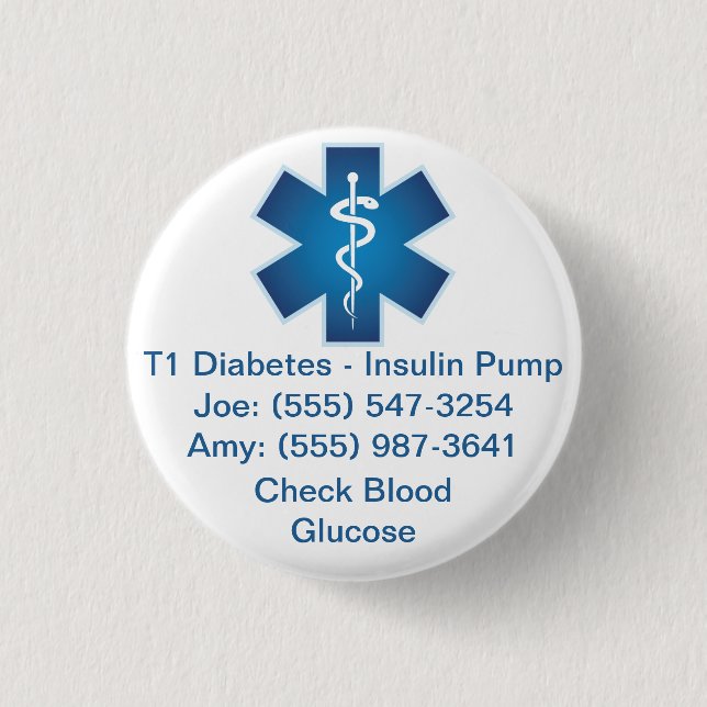 Badge Rond 2,50 Cm Bouton d'alerte Médicale personnalisé bleu (Devant)
