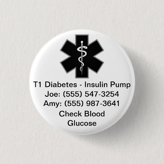 Badge Rond 2,50 Cm Bouton d'alerte Médicale personnalisé noir (Devant)