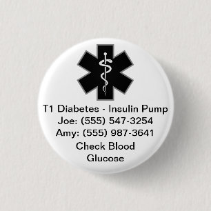 Badge Rond 2,50 Cm Bouton d'alerte Médicale personnalisé noir