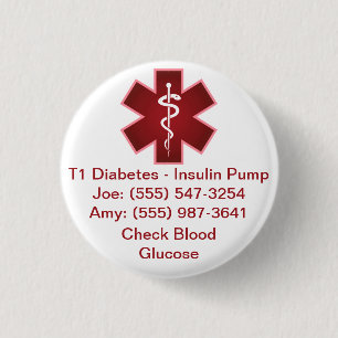 Badge Rond 2,50 Cm Bouton d'alerte Médicale personnalisé rouge