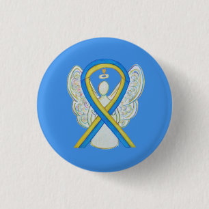 Badge Rond 2,50 Cm Bouton d'angle jaune et bleu de sensibilisation