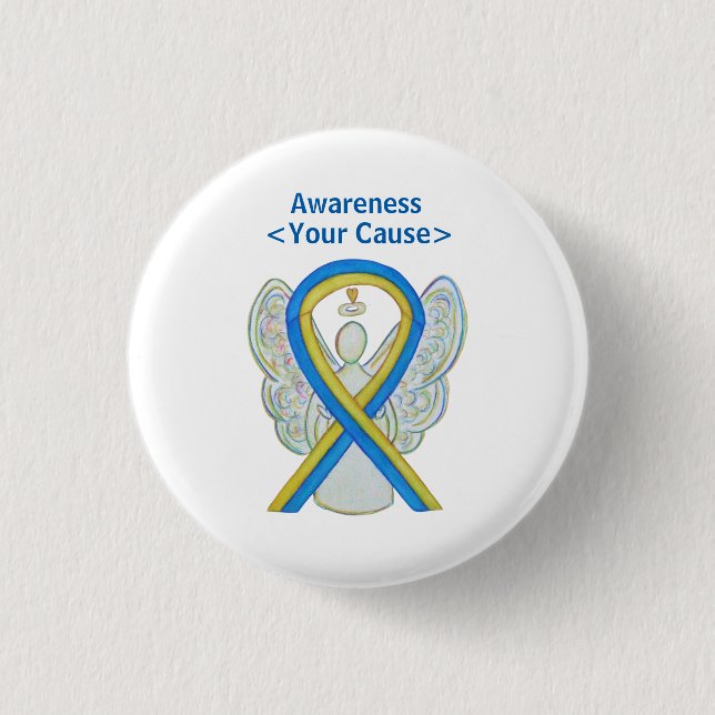 Badge Rond 2,50 Cm Bouton d'angle jaune et bleu de sensibilisation (Devant)