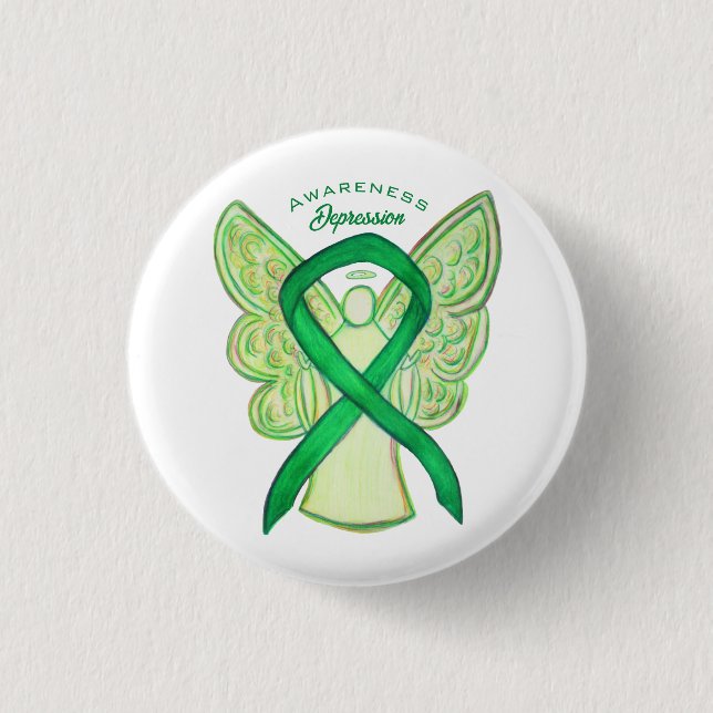 Badge Rond 2,50 Cm Bouton d'angle vert pour la dépression (Devant)