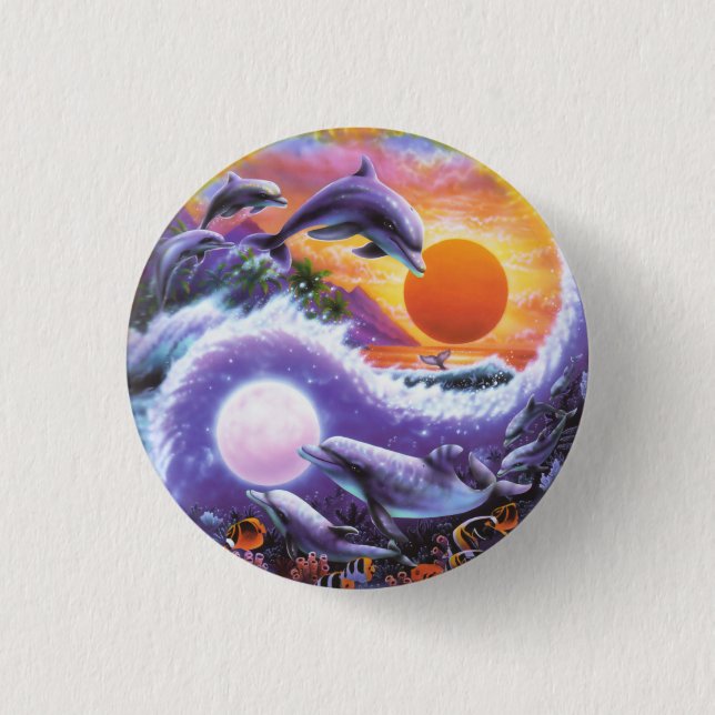 Badge Rond 2,50 Cm Bouton Dauphins Petit (Devant)