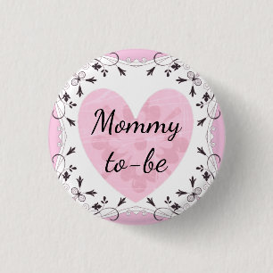 Badge Rond 2,50 Cm Bouton de Baby Shower "Future Maman" Rose et Noir