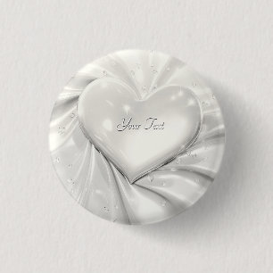 Badge Rond 2,50 Cm Bouton de cœur en crème blanche élégant